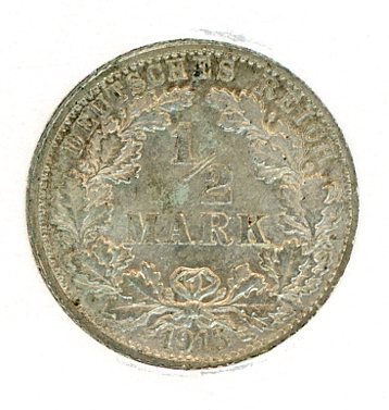 Thumbnail for 1915F German Silver Half Mark aUNC