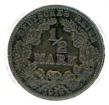 Thumbnail for 1916E German Silver Half Mark aUNC