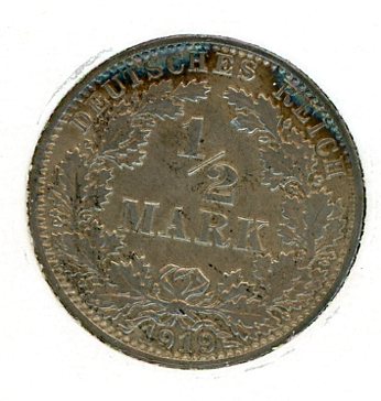 Thumbnail for 1919A German Silver Half Mark aUNC