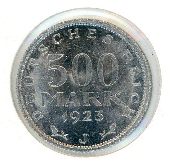 Thumbnail for 1923J German Silver 500 Mark aUNC