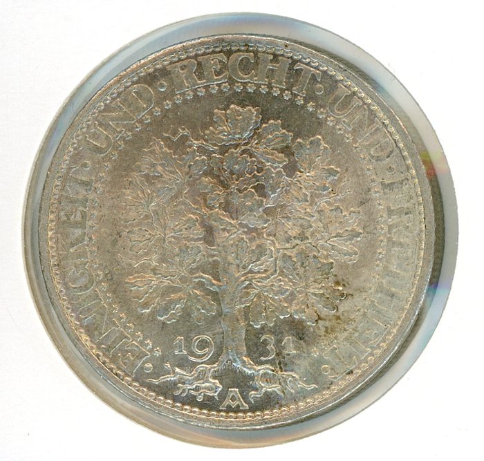Thumbnail for 1931A German Silver Five Reichsmark aUNC