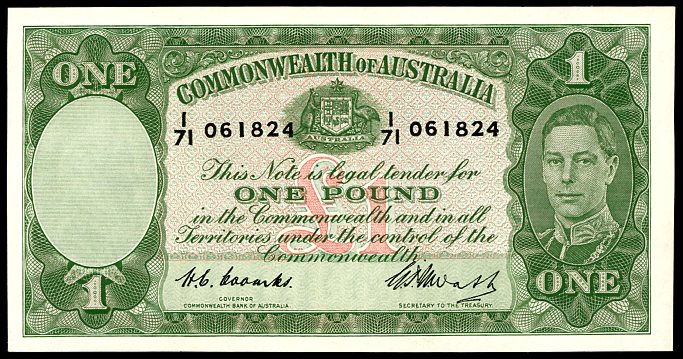 Thumbnail for 1949 One Pound Note Coombs - Watt I71 061824 gEF