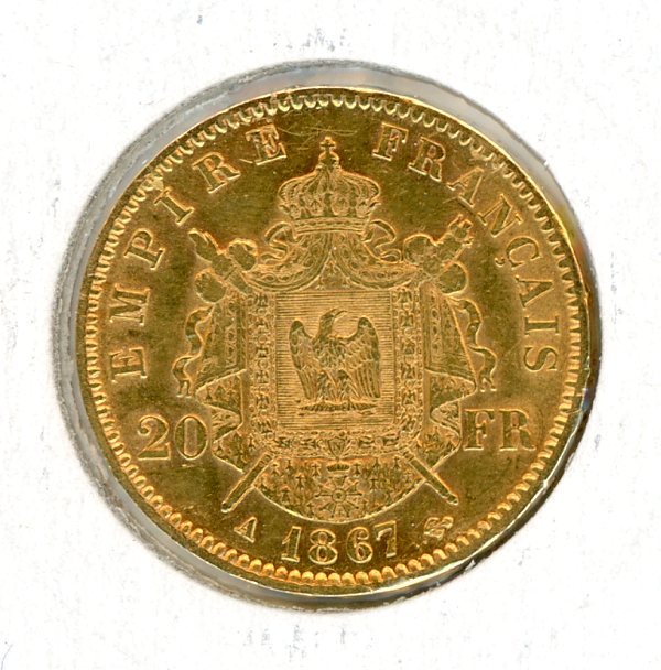 Thumbnail for 1867 France Gold 20 Francs
