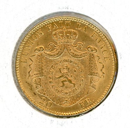 Thumbnail for 1869 Belgium Gold 20 Francs (B)