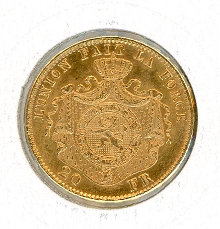 Thumbnail for 1870 Belgium Gold 20 Francs