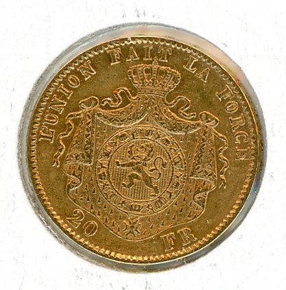 Thumbnail for 1877 Belgium Gold 20 Francs