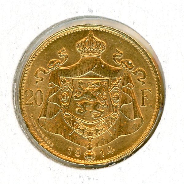 Thumbnail for 1914 Belgium Gold 20 Francs (B)