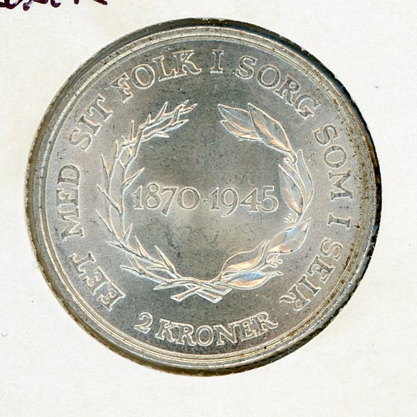 Thumbnail for 1945 Denmark Silver 2 Kroner - Uncirculated