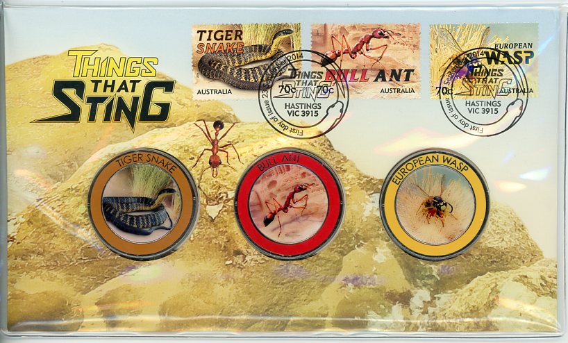 Thumbnail for 2014 Issue 23 Things That Sting - Tiger Snake, Bull Ant & European Wasp PMC 