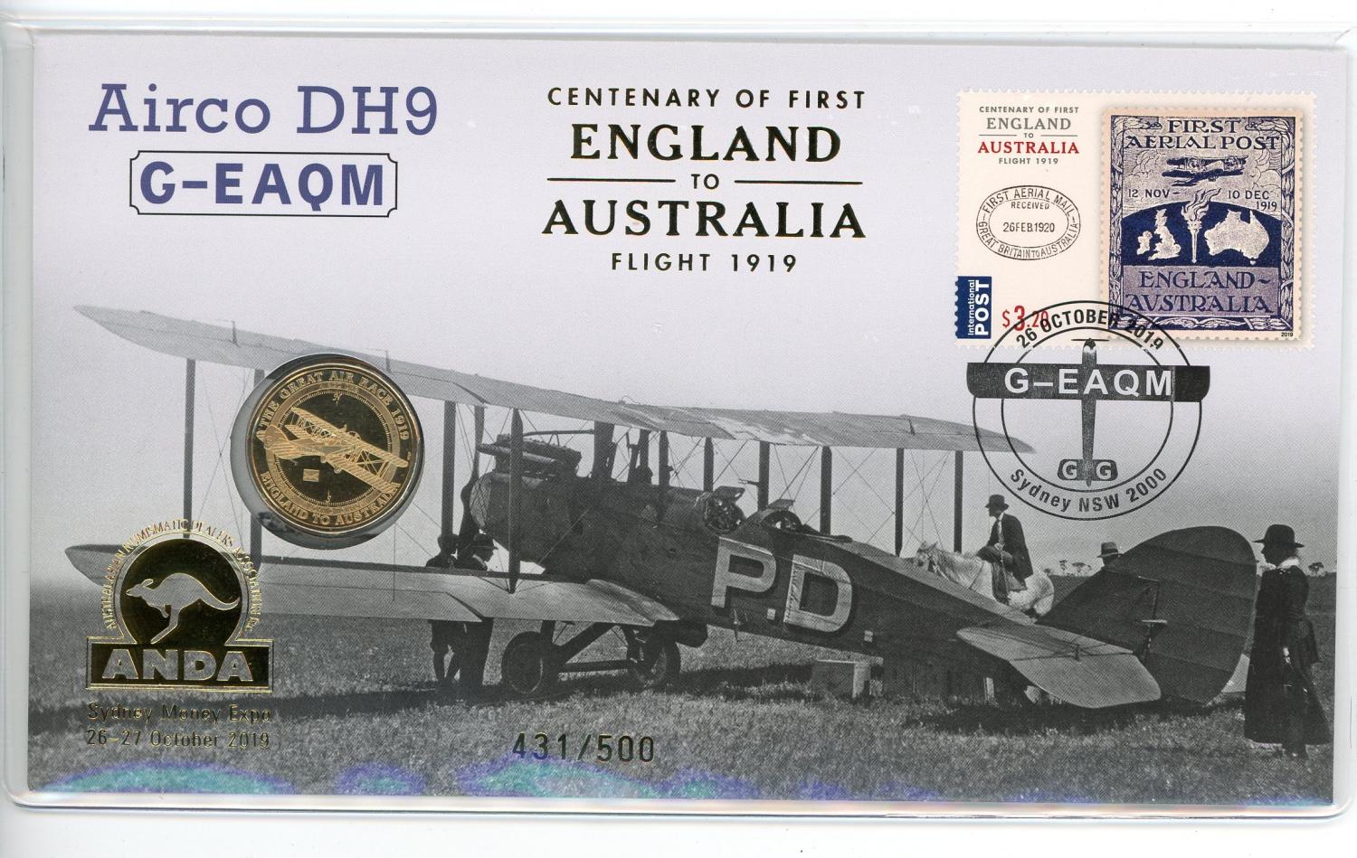 Thumbnail for 2019 Centenary of First England to Australia Flight 1919 Airco DH9 G-EAQM Sydney ANDA Money EXPO PNC