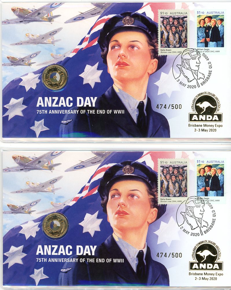 Thumbnail for 2020 ANZAC Day End Of WWII  Brisbane ANDA MOney Expo PNC Pair - Matching Numbers