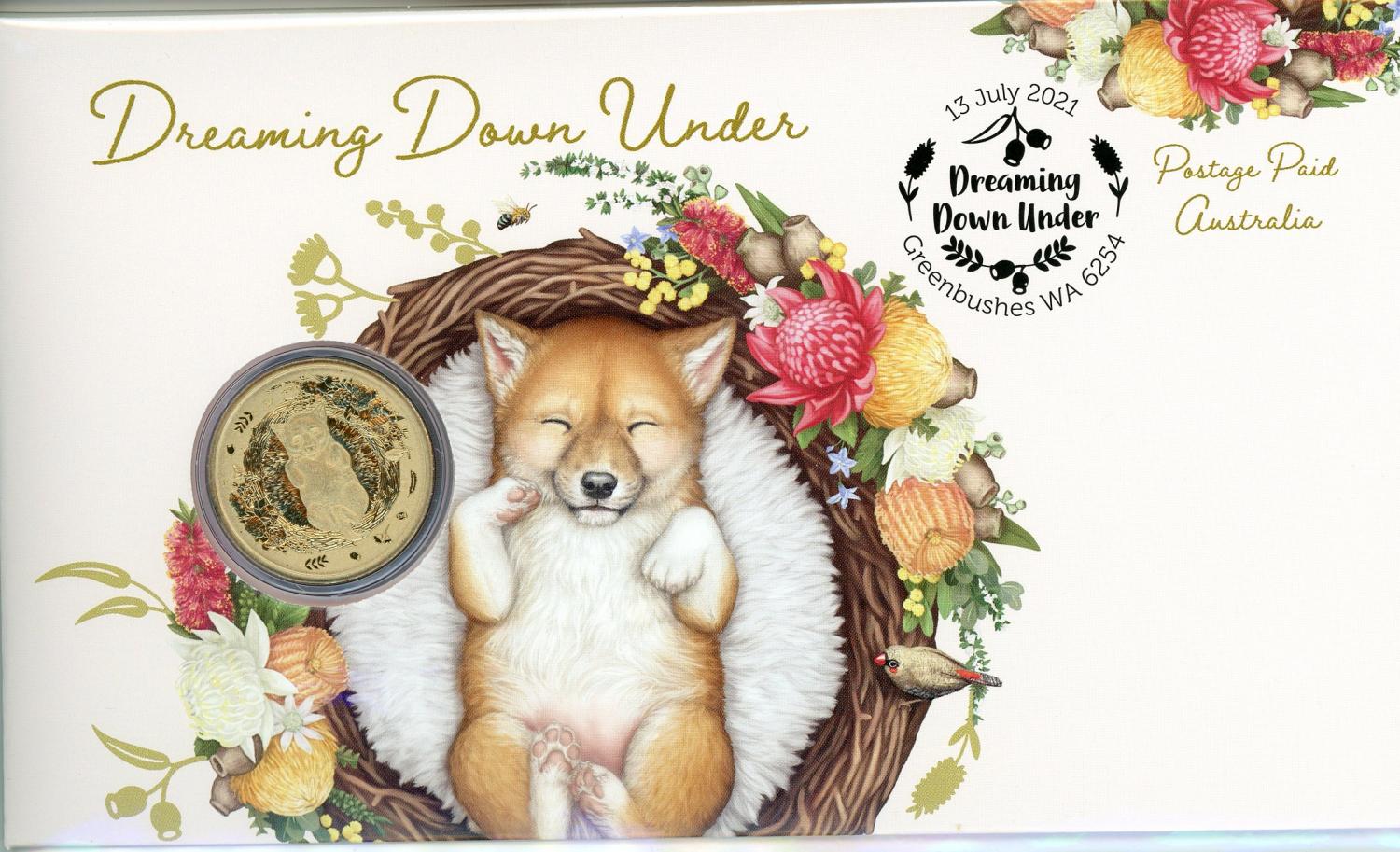 Thumbnail for 2021 Issue 30 - Dreaming Down Under - Dingo Pup PNC with Perth Mint $1 - Limited to 6,000