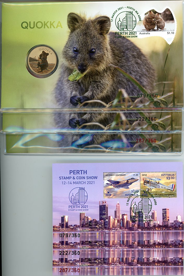 Thumbnail for 2021 Quokka PNC's & Mini Sheets with Matching Numbers - Perth Stamp & Coin Show 12-14 March 2021  