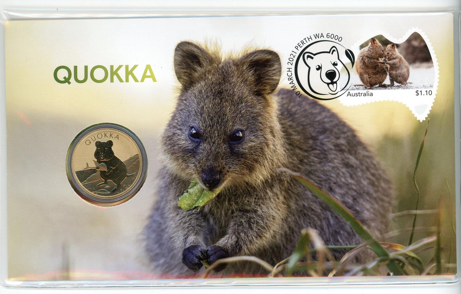 Thumbnail for 2021 Issue 14 Quokka PNC with Perth Mint Quokka $1 Coin - 2021 