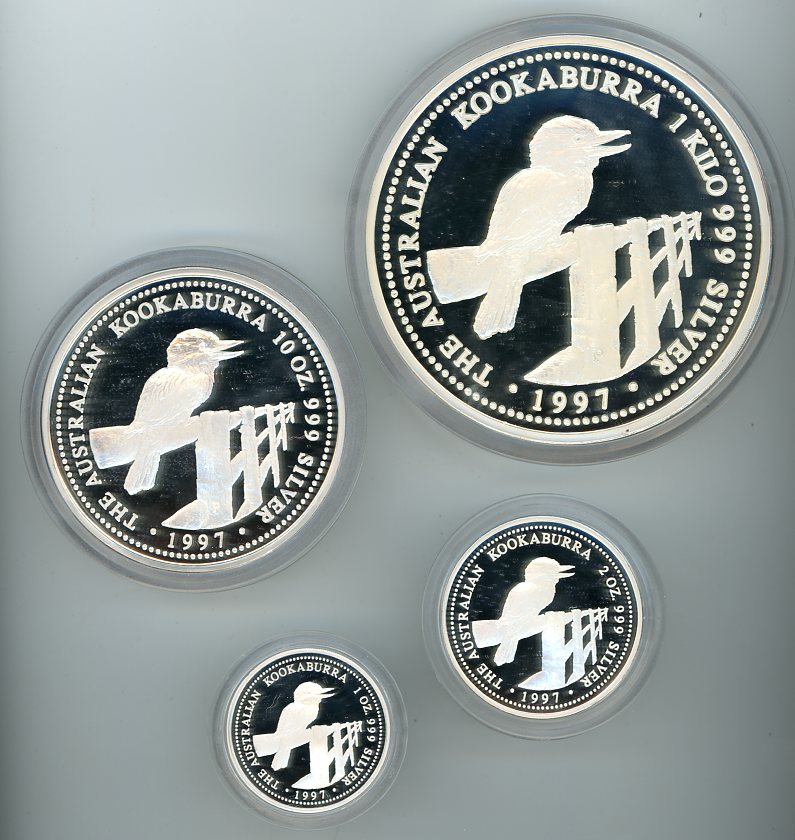 Thumbnail for 1997 Kilo Kookaburra Four Coin Proof Set -1kg, 10oz, 2oz, & 1oz
