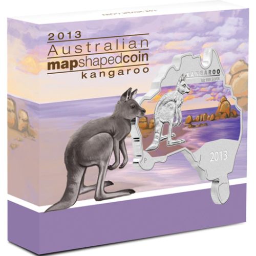 Thumbnail for 2013 Australian Map Shaped Coloured 1oz Silver Coin  - Kangaroo