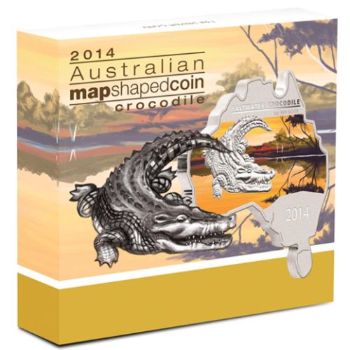 Thumbnail for 2014 Australian Map Shaped Coloured 1oz Silver Coin  - Crocodile