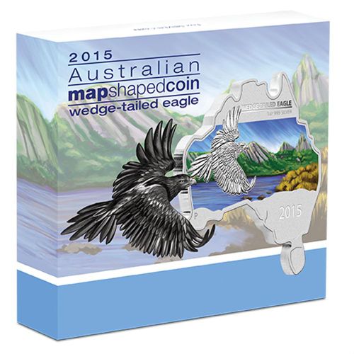 Thumbnail for 2015 Australian Map Shaped Coloured 1oz Silver Coin  Wedge-Tailed Eagle