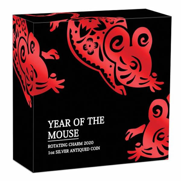 Thumbnail for 2020 1oz Year of the Mouse Rotating Charm Silver Antiqued Coin