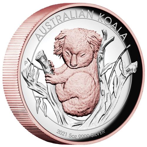 Thumbnail for  2021 Australian Koala 5oz Silver Proof High Relief Gilded Coin