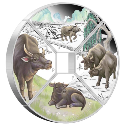 Thumbnail for 2021 Year of the Ox Quadrant 1oz Coloured Silver Proof Four-Coin Set