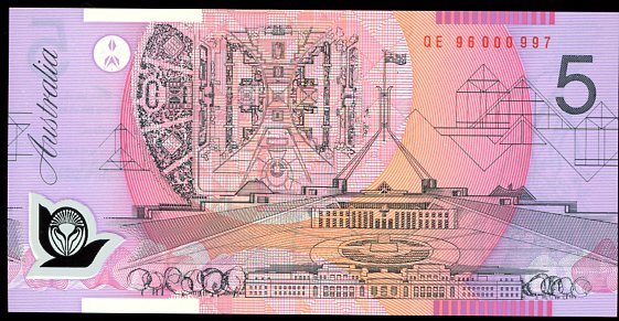 Thumbnail for 1996 $5 Uncirculated Red Serials QE96 000997