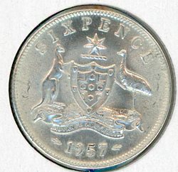Thumbnail for 1957 Australian Sixpence UNC