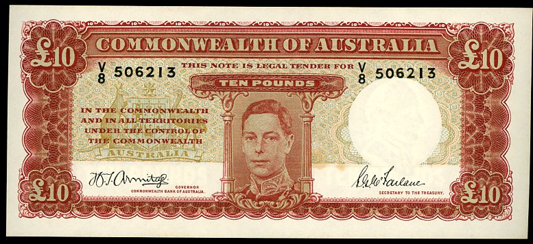 Thumbnail for 1943 Ten Pound Note Armitage - McFarlane V8 506213 aUNC