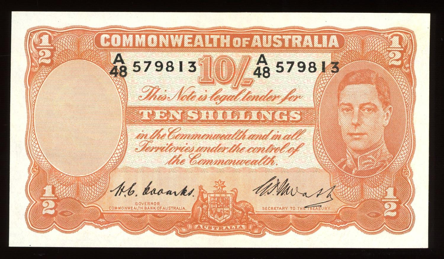 Thumbnail for 1949 Ten Shilling Note Coombs-Watt A48 579813 UNC