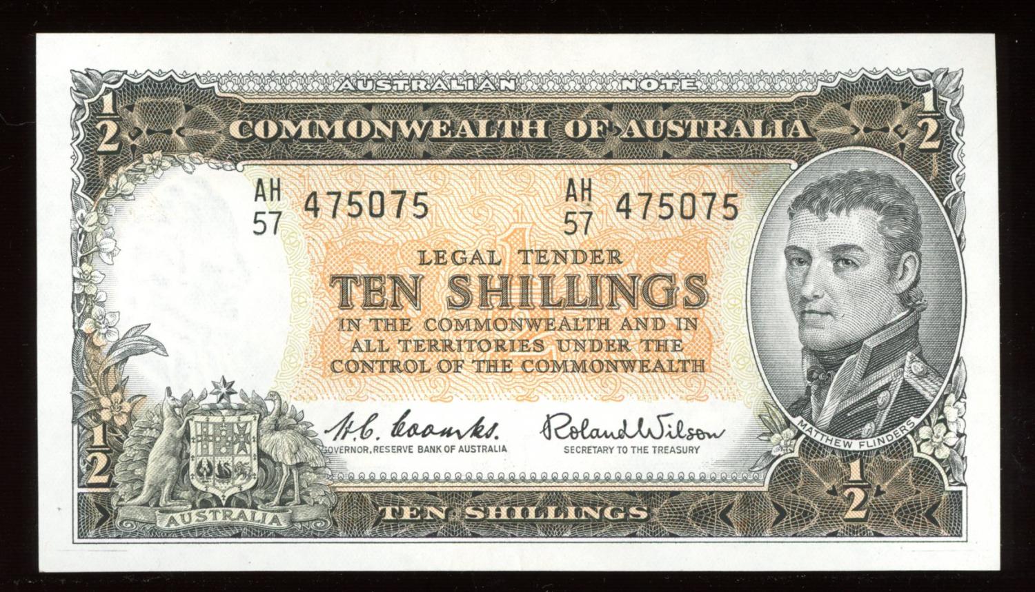Thumbnail for 1961 Ten Shilling Note AH57 475075 EF