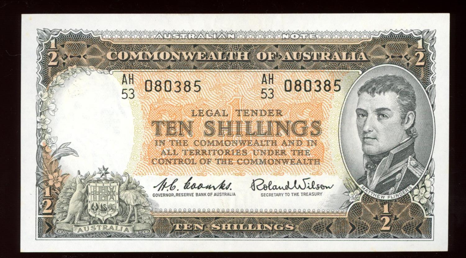 Thumbnail for 1961 Ten Shilling Note AH53 080385 EF