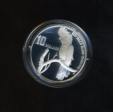 Thumbnail for 1997 Endangered Species $10.00 Silver Proof - South-Eastern Red-Tailed Black Cockatoo