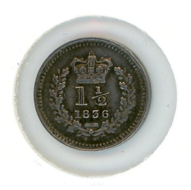 Thumbnail for 1836 British Three Halfpence Silver Coin EF