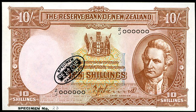 Thumbnail for 1940 New Zealand Specimen Ten Shillings - Hanna 2J 000000 UNC