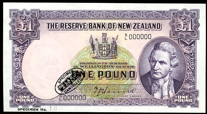 Thumbnail for 1940 New Zealand Specimen One Pound - Hanna 5L 000000 UNC