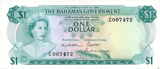 Thumbnail for 1965 Bahamas One Dollar Note EF C007472