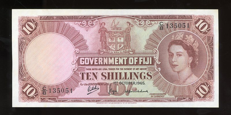 Thumbnail for 1965 Fiji Ten Shillings Banknote C8 135051 EF