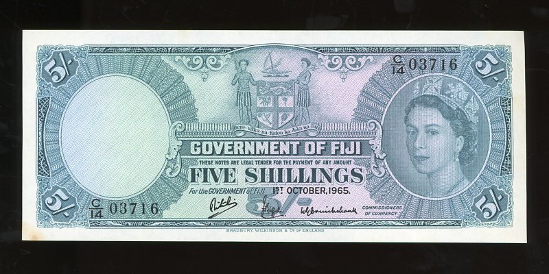Thumbnail for 1965 Fiji Five Shillings Banknote C14 03716 EF