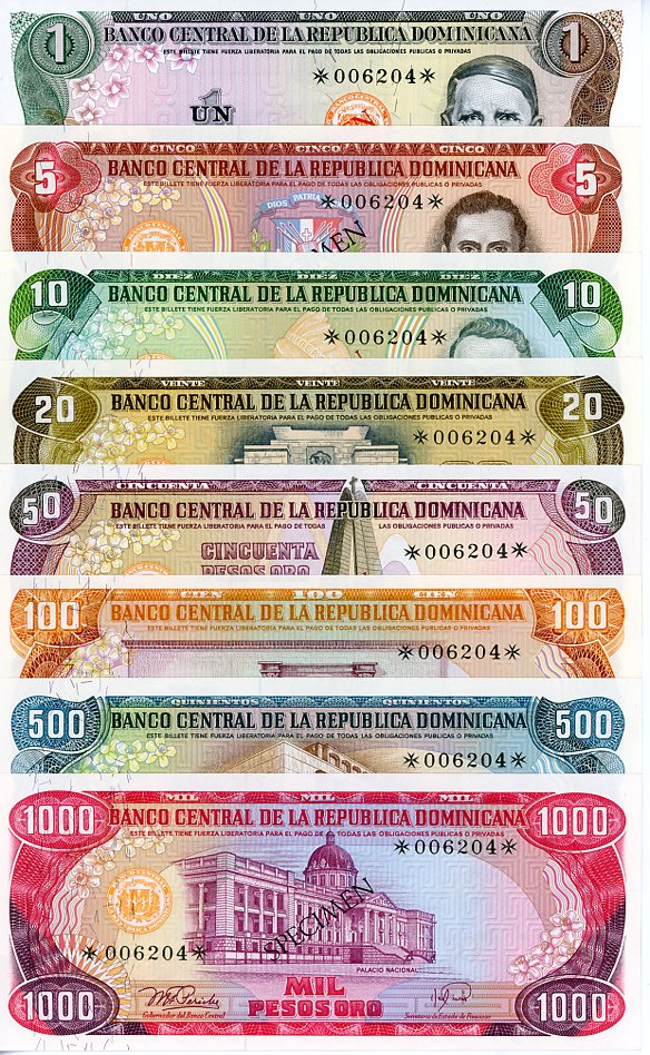 Thumbnail for 1978 Dominican Republic Set 8 Specimen Notes UNC 1,5,10,20,50,100,500,1000