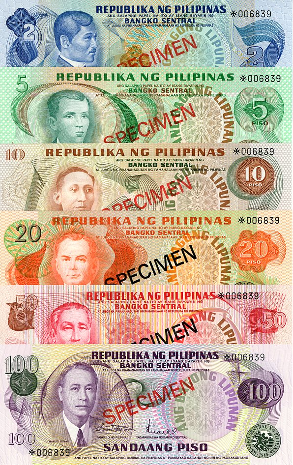 Thumbnail for 1978 Philippines Set of 6 Specimen Notes UNC 2,5,10,20,50,100