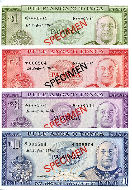 Thumbnail for 1978 Tonga Set of 4 Specimen Notes UNC 1,2,5,10