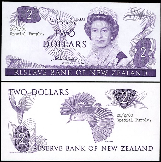 Thumbnail for 1980 New Zealand Uniface Colour Trial Two Dollar - UNC and Rare