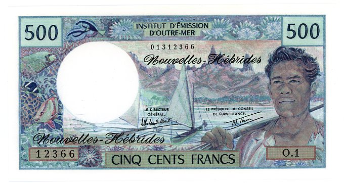 Thumbnail for 1980 New Hebrides 500 Francs Note 12366