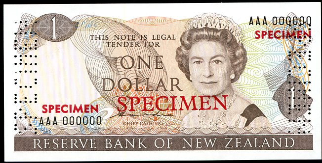 Thumbnail for 1981 New Zealand Specimen One Dollar - Hardie AAA 000000 UNC