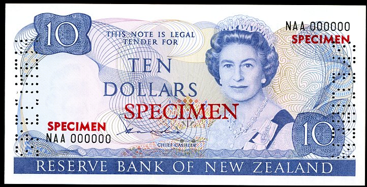 Thumbnail for 1981 New Zealand Specimen Ten Dollar - Hardie NAA 000000 UNC