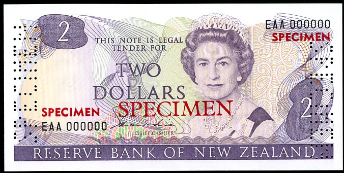 Thumbnail for 1981 New Zealand Specimen Two Dollar - Hardie EAA 000000 UNC