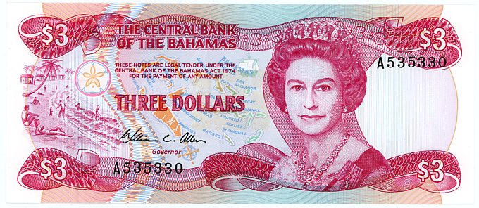 Thumbnail for 1984 Bahamas Three Dollar Note UNC A535330