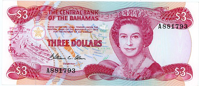 Thumbnail for 1984 Bahamas Three Dollar Note UNC A881793