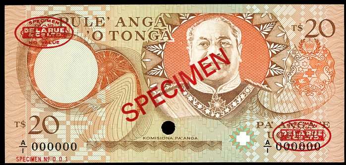 Thumbnail for 1985 Tonga Specimen Twenty Pa'anga A1 000000 UNC