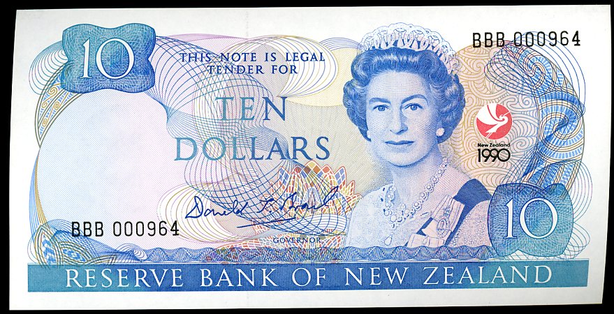 Thumbnail for 1990 New Zealand $10 Commemorative Banknote BBB 000964 UNC